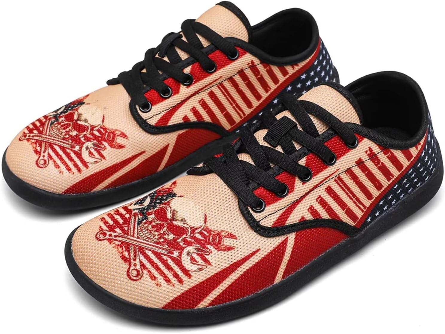 

Мужские повседневные дышащие кроссовки Luzeephang Barefoot Shoes с широким носком, на шнуровке, с нулевым перепадом высоты подошвы, для ходьбы и повседневной носки, Mechanic Skull Strips