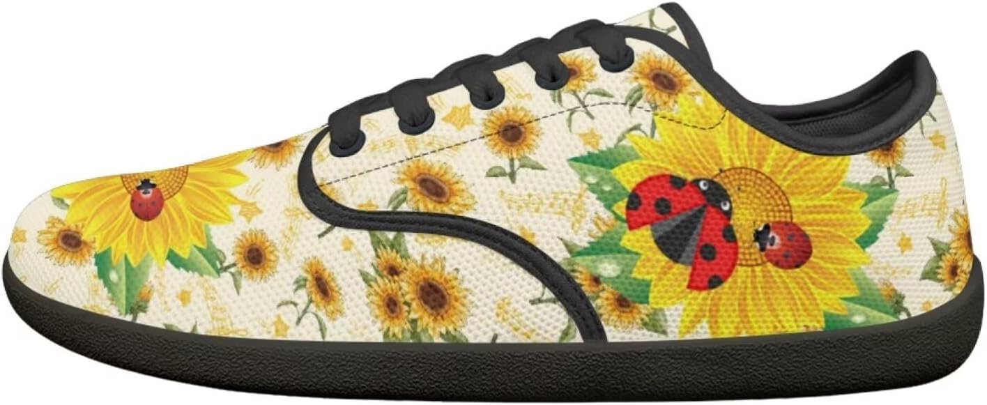 

Кроссовки Binienty Barefoot для женщин и мужчин, унисекс, без шнурков, для тенниса, ходьбы, походов и кемпинга, Ladybug Sunflower