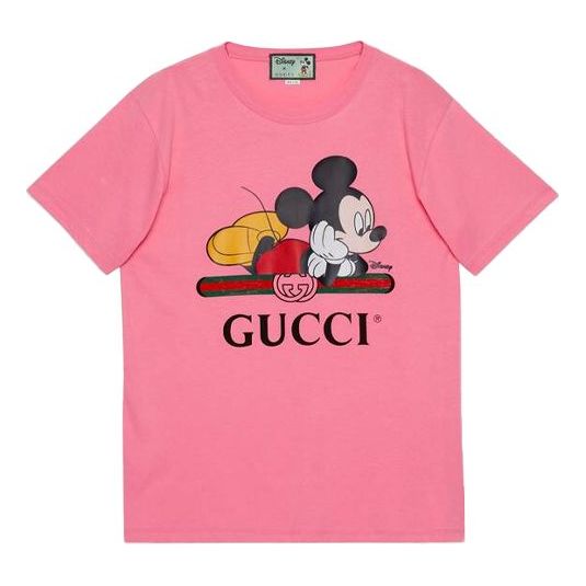 

Футболка (WMNS) GUCCI x Disney Crossover Mickey Printing Round Neck Short Sleeve Pink, розовый