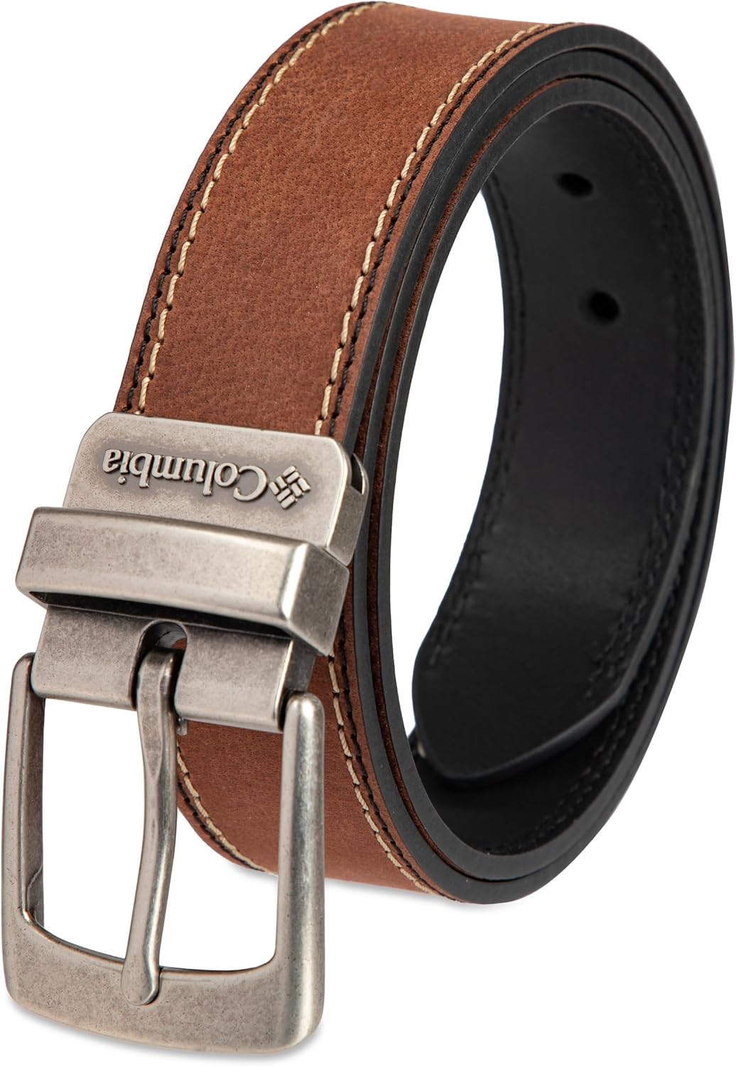 

Columbia мужской 2-в-1 реверсивный повседневный кожаный ремень для универсального повседневного стиля, Brown/Black Contrast Stitch