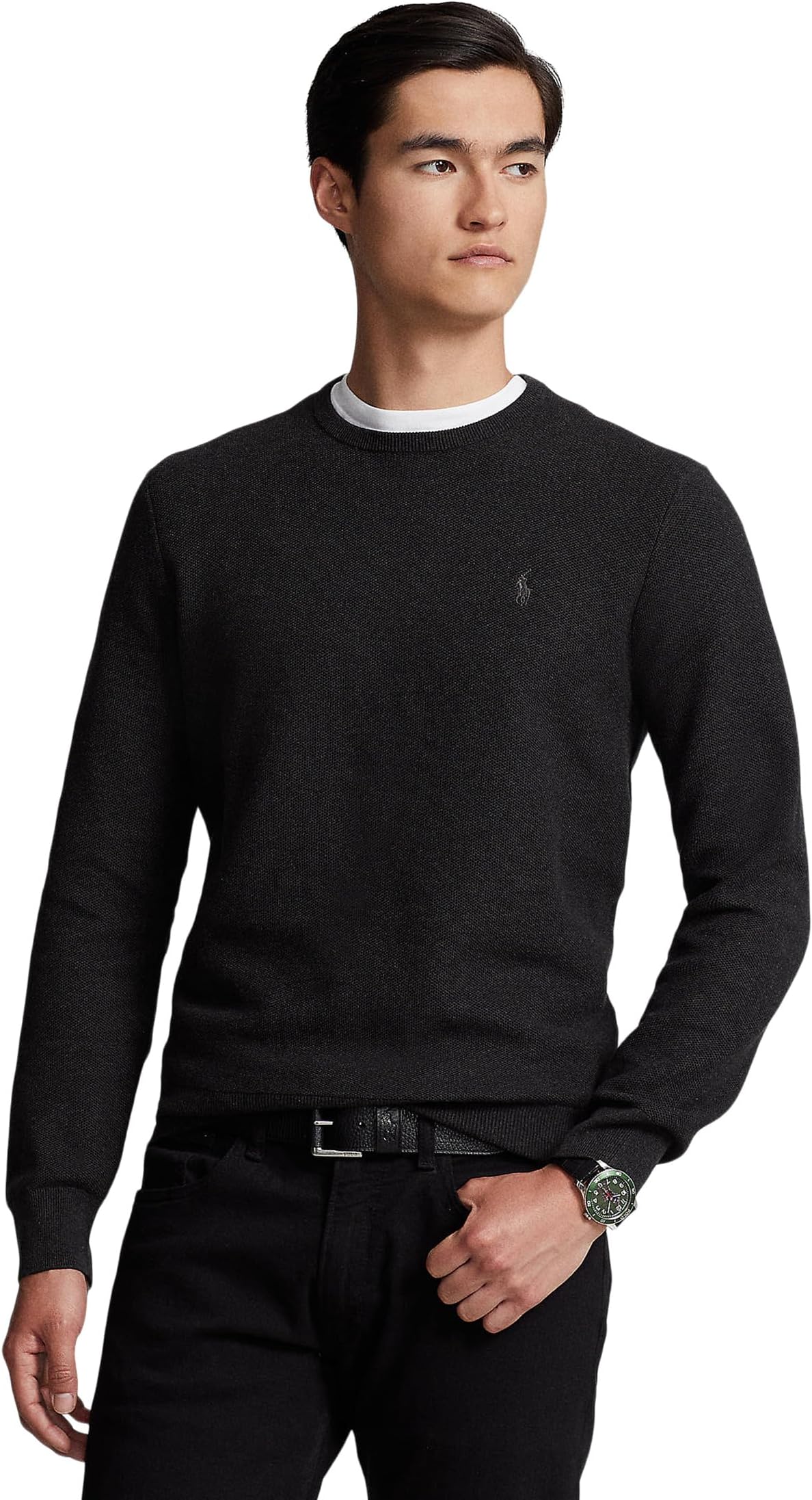 

Текстурированный хлопковый свитер с круглым вырезом Polo Ralph Lauren, цвет Dark Granite Heather