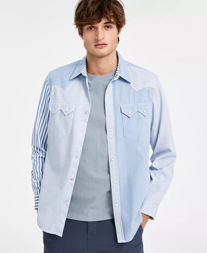 

Мужская западная рубашка Huck Regular-Fit с нашивками и разноцветными полосками Sun + Stone, синий