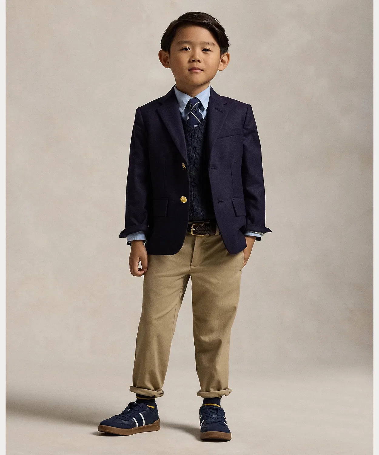 Детский жилет-свитер из хлопка с косами Polo Ralph Lauren, тёмно-синий — фото 4