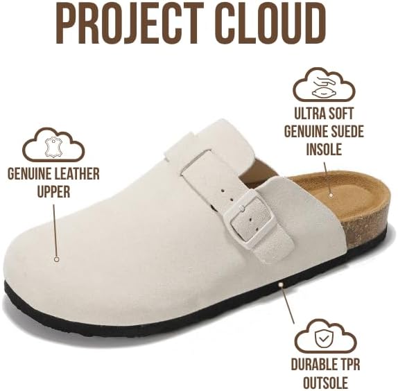 Мужские сабо Project Cloud - 100 натуральная кожа полного слоя, сабо с мемори-пеной для мужчин, поддержка свода стопы, пробковая стелька, противоскользящая подошва (Brooklyn), белый — фото 2