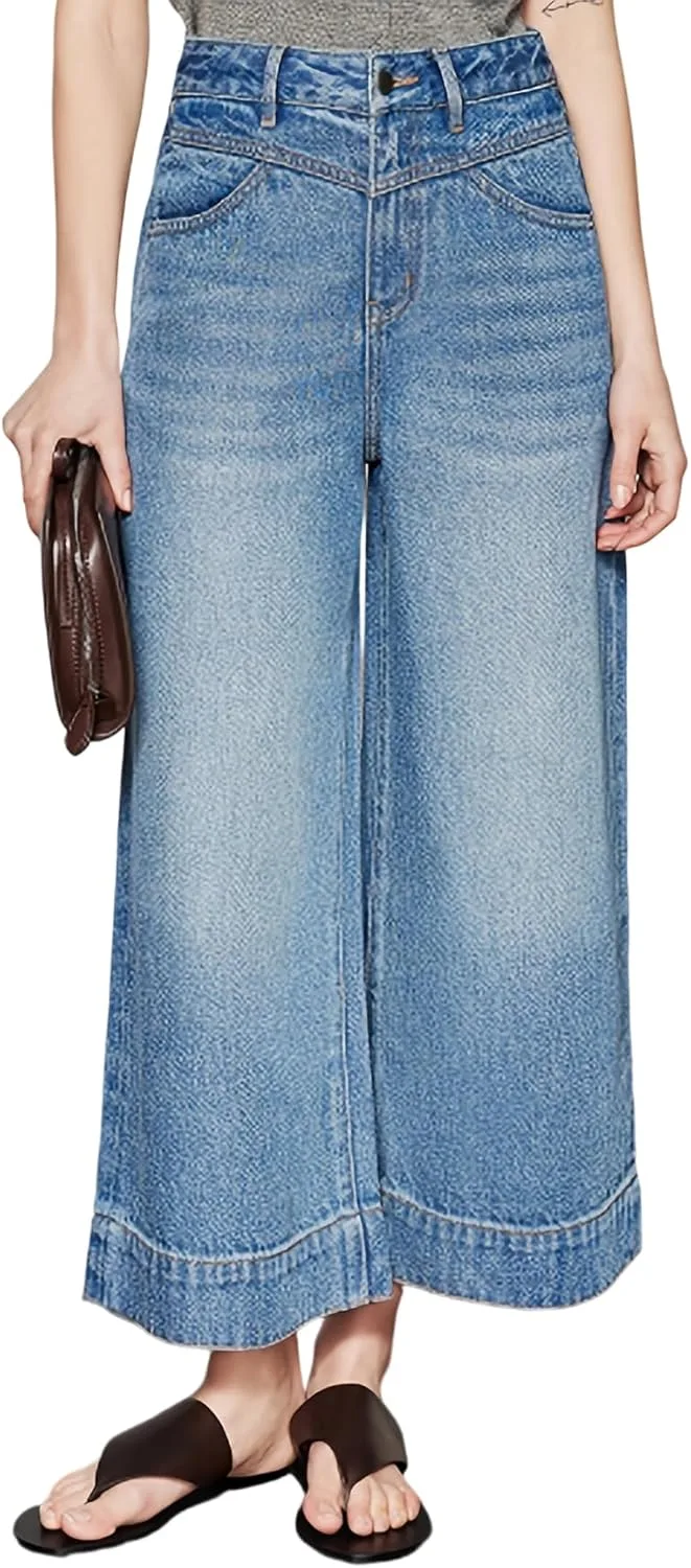 

Женские джинсы с высокой талией и широкими штанинами — 100% хлопок, свободный крой