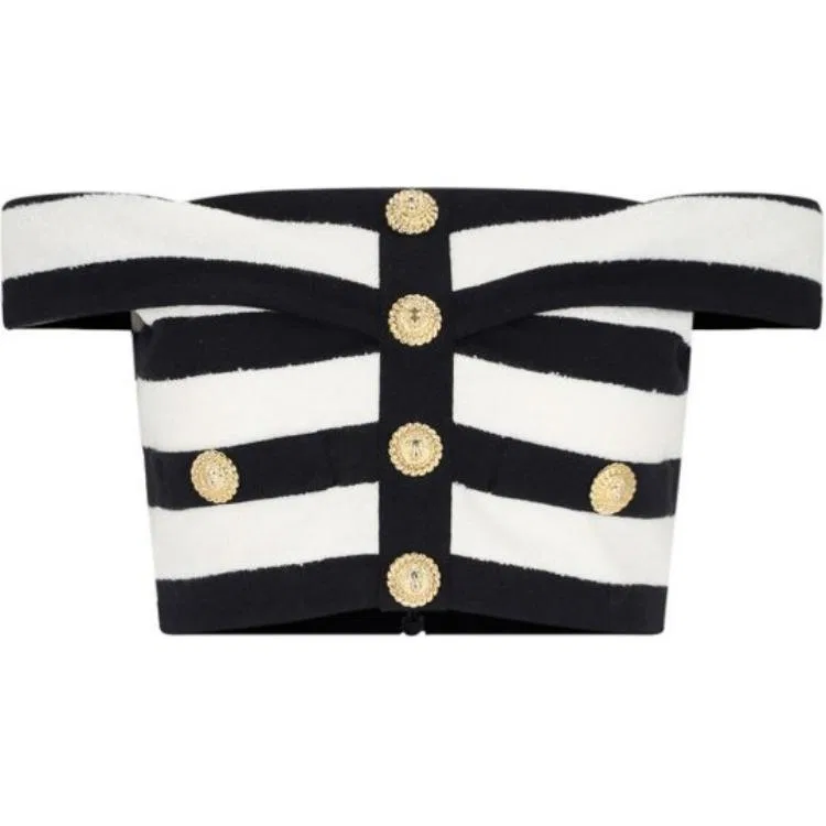 Топ с открытыми плечами двухцветный ribbed BALMAIN, Black