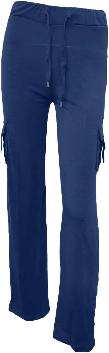 Женские карго-штаны с высокой талией, широкие, plus size, мешковатые, тянущиеся, йога-штаны со шнурком, прямые, расклешенные леггинсы Generic, синий — фото 2