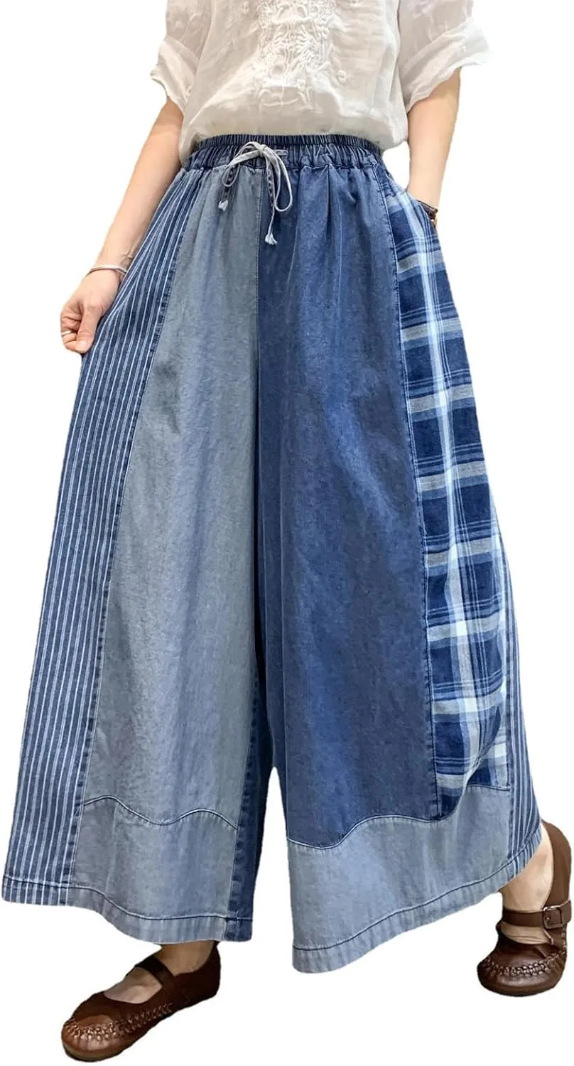 

Женские брюки-юбка в стиле ретро с клетчатым принтом, свободные и повседневные FEUSEUZ