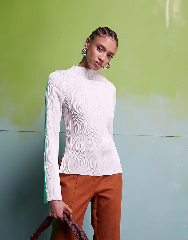 

Топ с длинными рукавами ASOS DESIGN плиссированный кремового цвета
