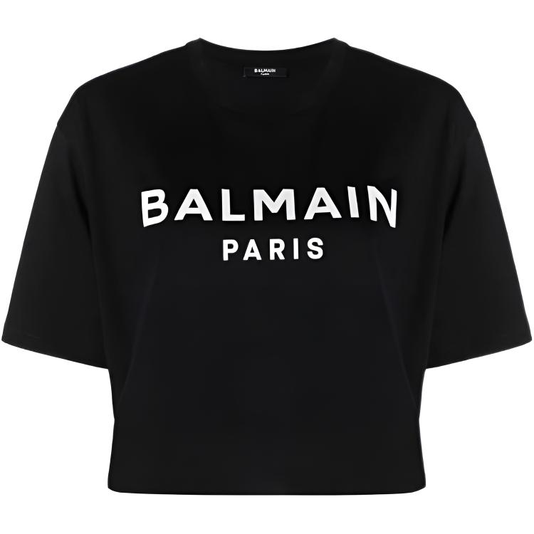 

Кроп-футболка с логотипом BALMAIN, черная