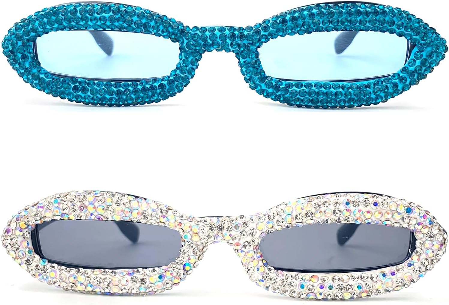 

Модные овальные солнцезащитные очки со стразами для женщин в стиле 90-х, блестящие очки в форме губ, аксессуары для дискотек и вечеринок для маленького лица mincl, 2pcs-black&blue