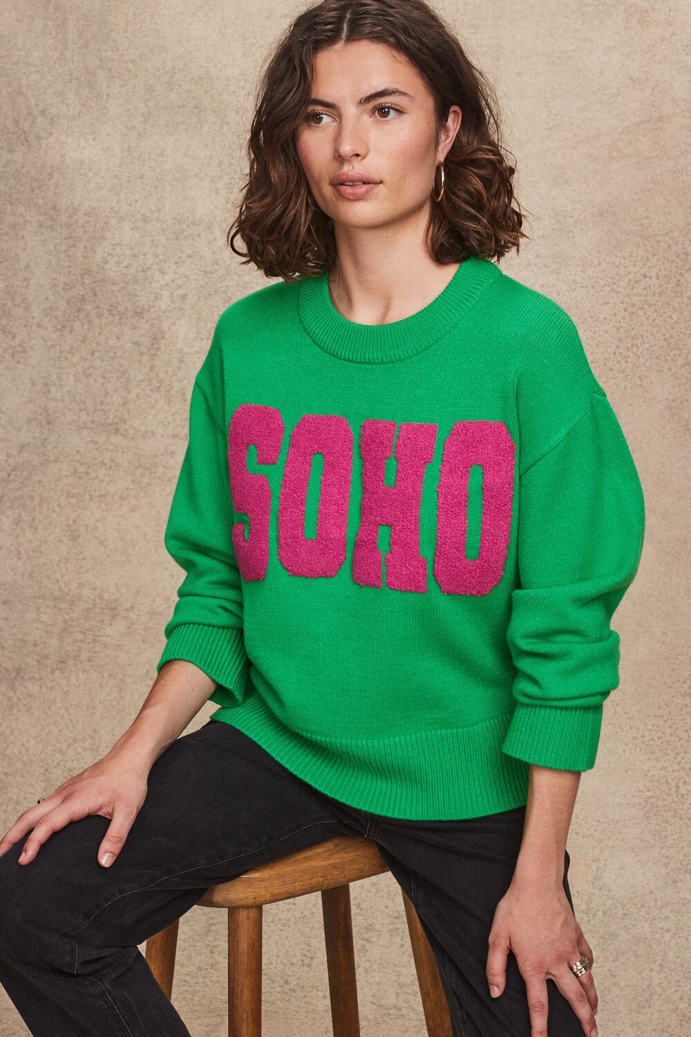

Графический слоган Soho Crew, вязаный джемпер Next, зеленый