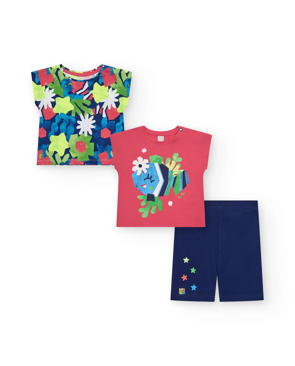 

Комплект для девочек с двумя футболками и велолеггинсами Tuc tuc, цвет Rosa