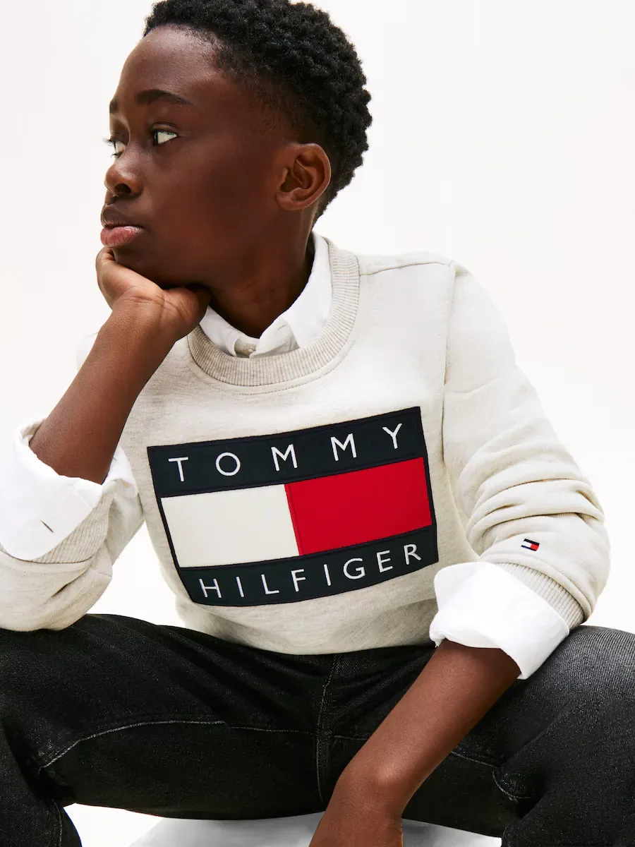 Детская толстовка с круглым воротником и логотипом-флагом Tommy Hilfiger, серый — фото 3