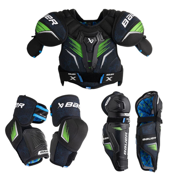 

BAUER Новая модель 2024, детский хоккейный комплект защиты X Youth, 3 предмета: нагрудник, щитки, налокотники и наколенники, размер S