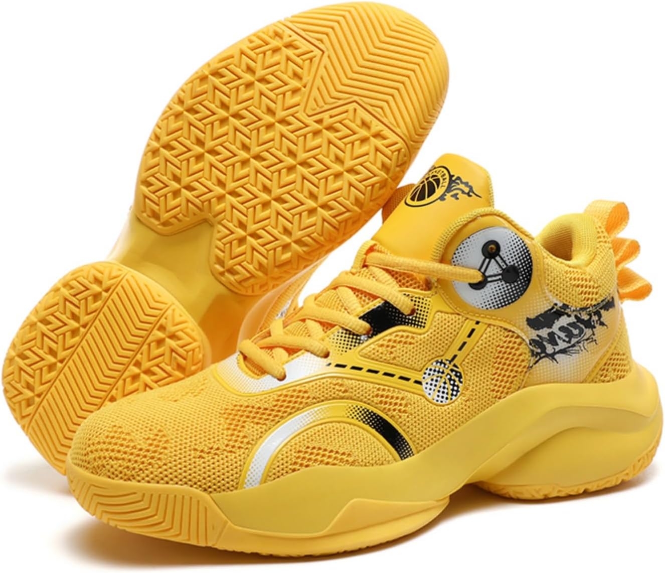 

Мужские модные баскетбольные кроссовки на шнуровке с высоким верхом из сетчатой ткани, удобные, дышащие, нескользящие, для бега, ходьбы и тренировок Boaobaihuo, желтый