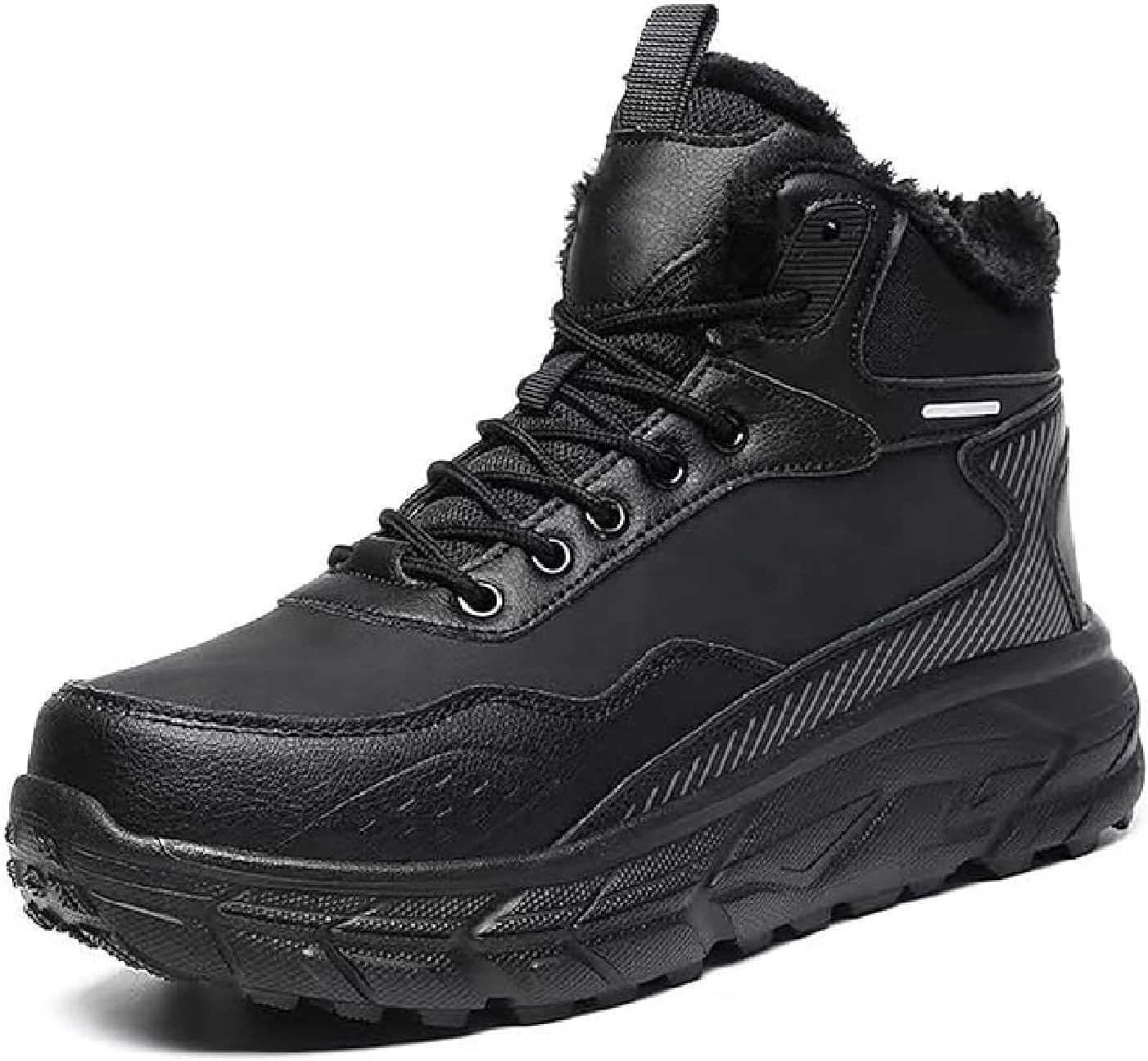 

Мужские кожаные теплые зимние ботинки с толстой подошвой, модные, с широким круглым носком, с меховой подкладкой, для прогулок, ботильоны до щиколотки, для работы на улице и зимних походов Bhdjk, черный