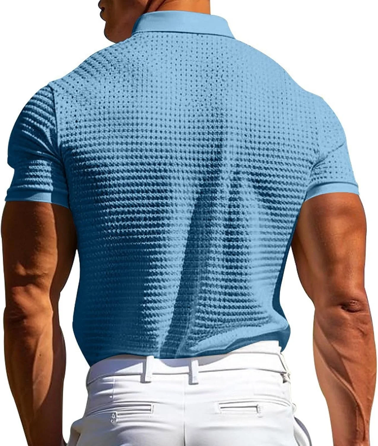 Мужская футболка поло с V-образным вырезом, текстурированная вязка, Slim Fit — фото 4