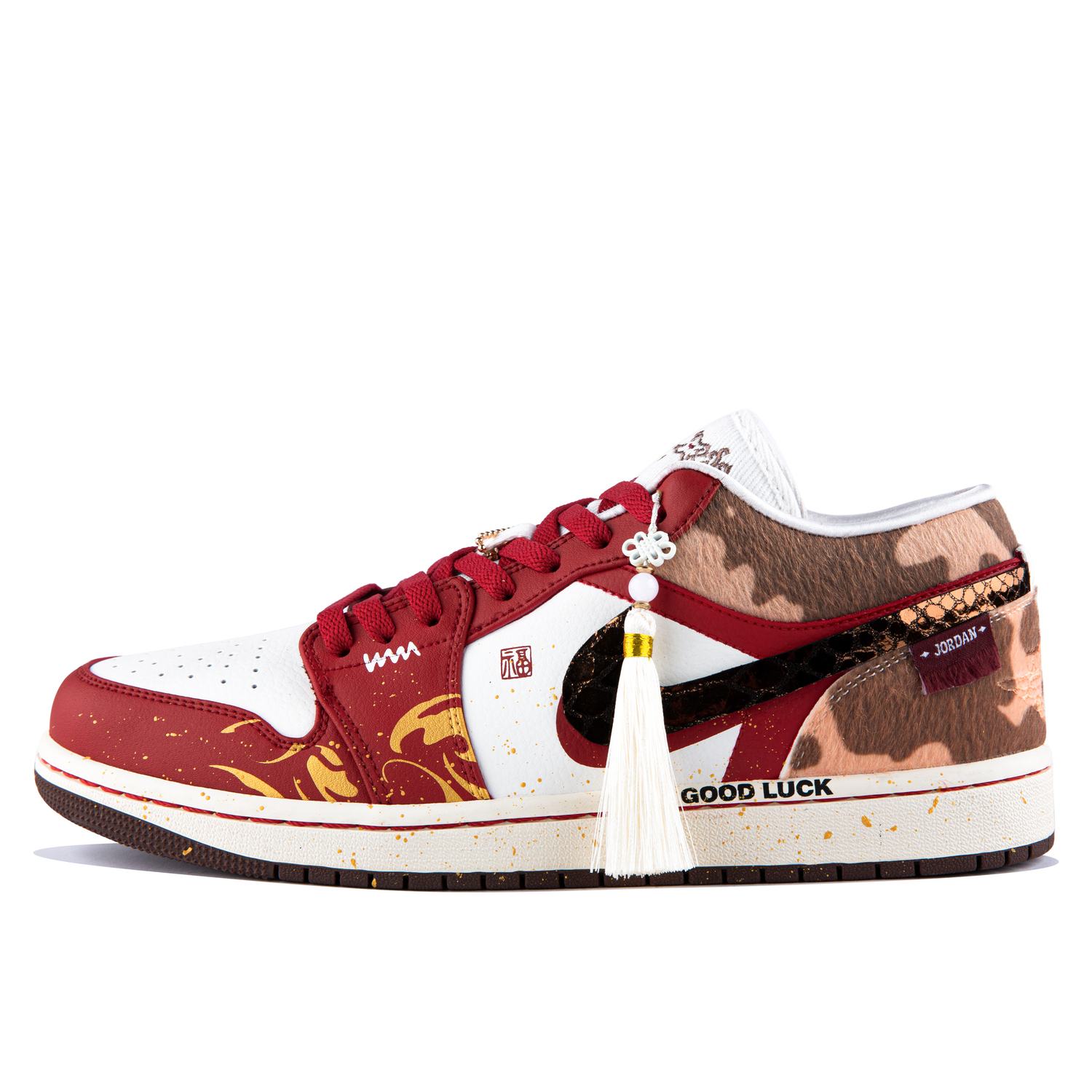 Air 1 FOMO Horse Year Limited CNY Edition, сумка для покупок, устойчивая к истиранию, дышащая, низкие Jordan, белый красный — фото 3