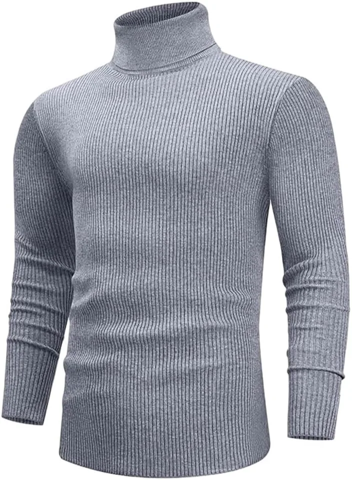 Мужской водолазный свитер осенний однотонный с длинным рукавом slim fit