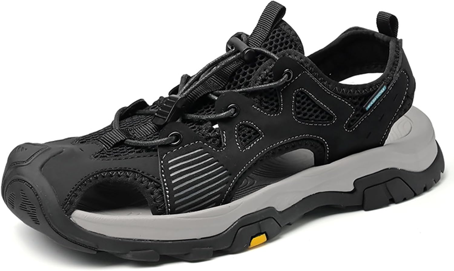 

Мужские кожаные спортивные сандалии для пеших прогулок на открытом воздухе, модные, дышащие, легкие, на шнуровке, рыбачьи, пляжные кроссовки, летние, с защитой от ударов, с закрытым носком и перфорированные, водные сандалии Xoekd, черный