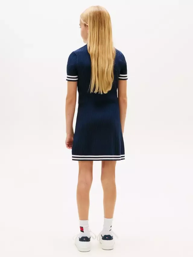 Детское фактурное платье-комбинезон с короткими рукавами, темно-синее Tommy Hilfiger — фото 2