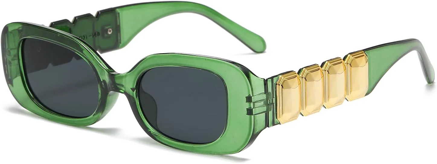 

LJCZKA Модные прямоугольные солнцезащитные очки для женщин и мужчин в стиле ретро 90-х, квадратные, винтажные, классические, массивные, в стиле Y2K, Greenblack