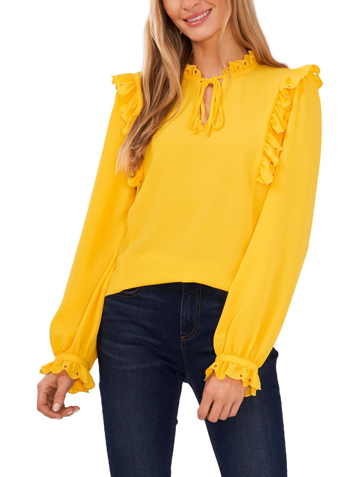 

Женская блузка с завязками на шее и оборками CeCe, цвет saffron yellow