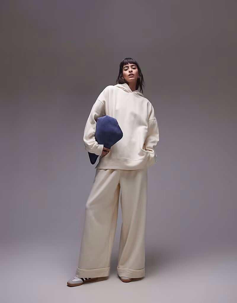 

Спортивные брюки премиум-класса с отворотом в цвете кремовый Topshop