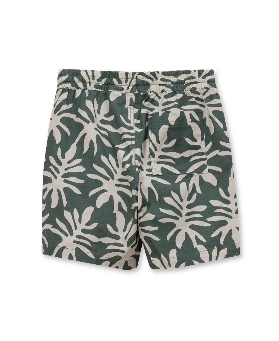 Детские льняные шорты из фактурной ткани Lands' End, tropical leaf/forest зеленый — фото 2