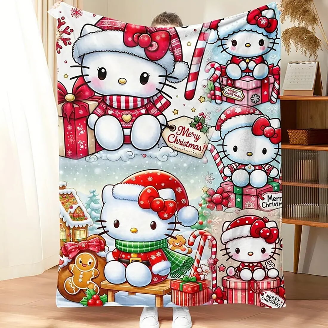 

Рождественское одеяло Sanrio Kawaii Hello Kitty Cat 30х40, красный/белый