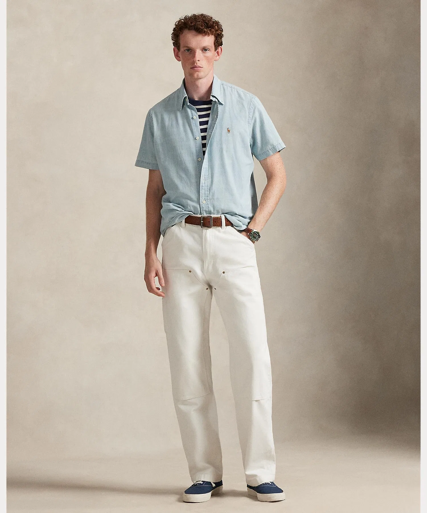 Мужская хлопковая рубашка POLO RALPH LAUREN классического кроя тёмно-синяя — фото 3