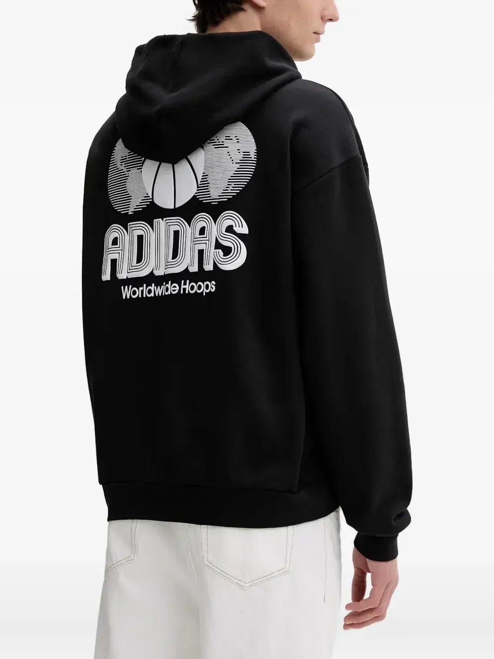 Худи с принтом логотипа World Wide Hoops и карманом-кенгуру Adidas, черный — фото 3