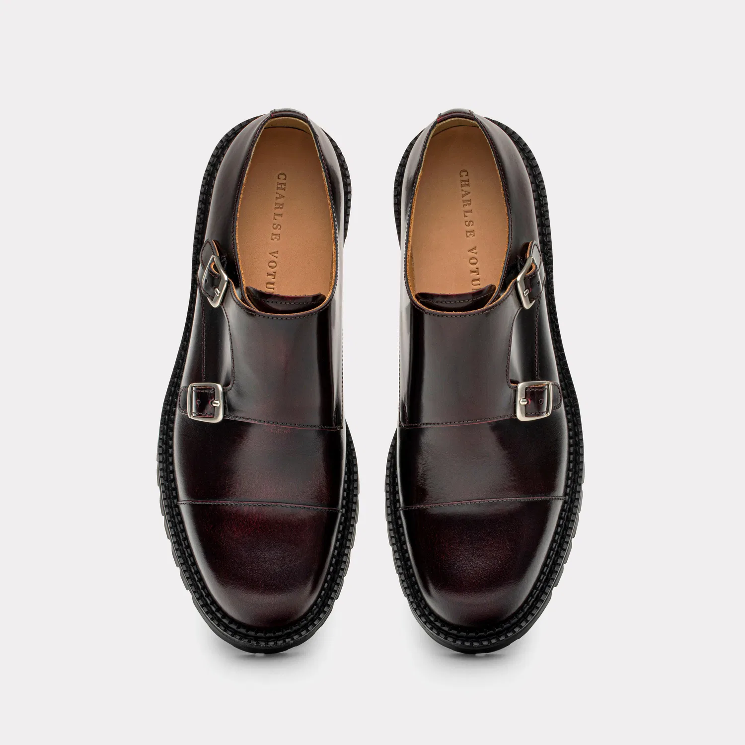 Мужские бордовые туфли Double Monk Strap от Charlse Votum — фото 2