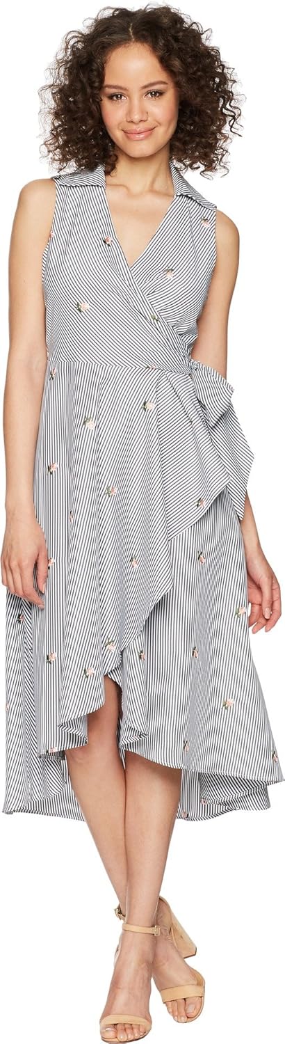 

Женское платье-миди Calvin Klein из хлопка без рукавов с имитацией запаха и воротником, Black/White/Porcelain Rose