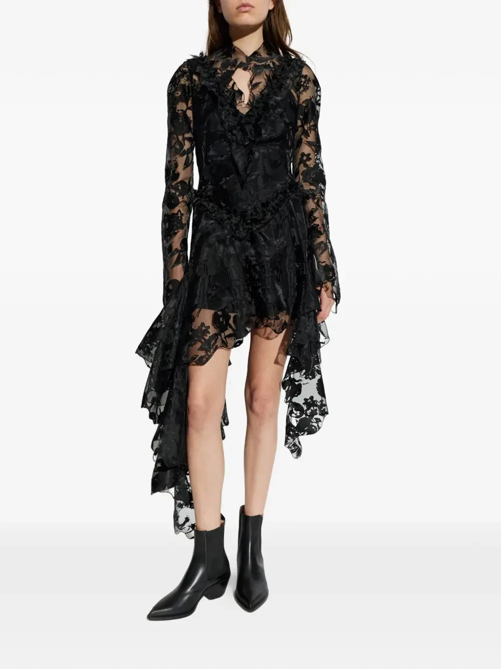 Асимметричное платье с оборками Alexander McQueen, черный — фото 3