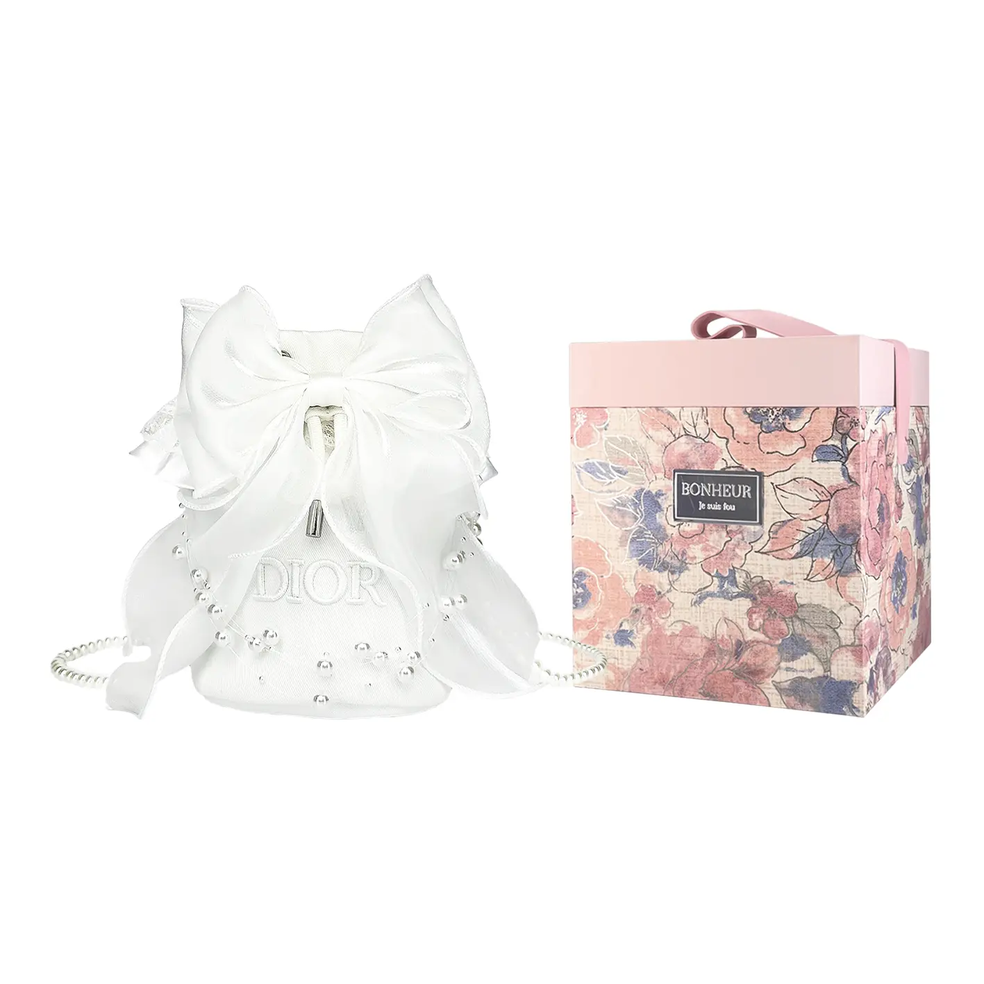 DIOR Lilith Dream, Shimmery Cat Elegant Pure White, минималистичный стиль шелковая сумка-ведро 12*12*23см
