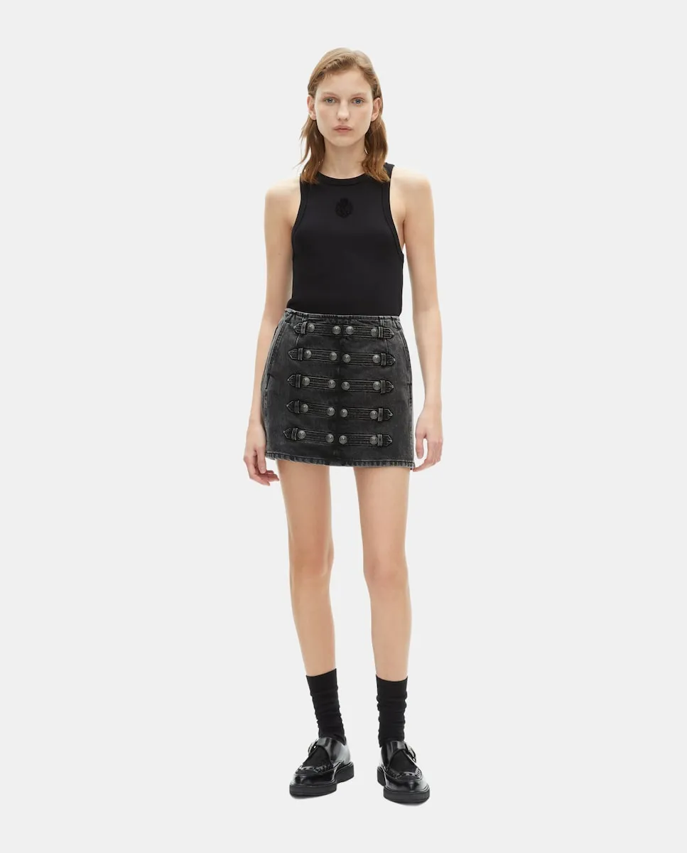 

Короткая джинсовая юбка на пуговицах The Kooples, черный