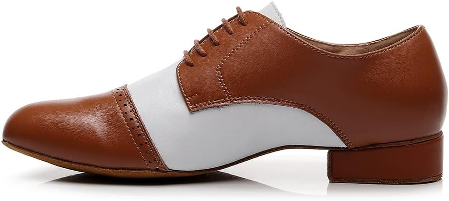 

Мужские латинские танцевальные туфли JUODVMP, дышащие, каблук 1, кожа, для бальных и танго, модель 401, коричневый