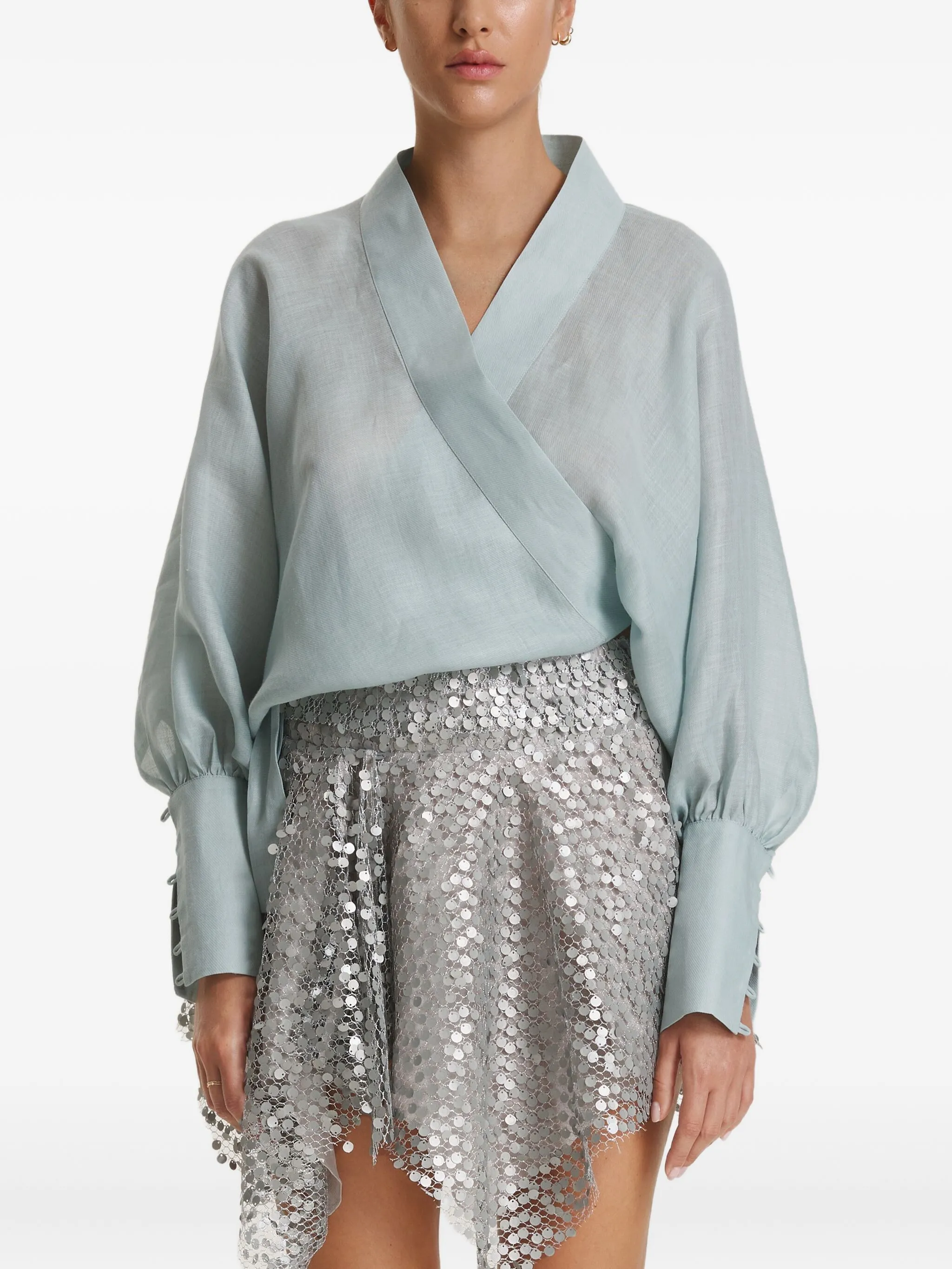 

Топ с запахом и длинными рукавами Pnk, синий