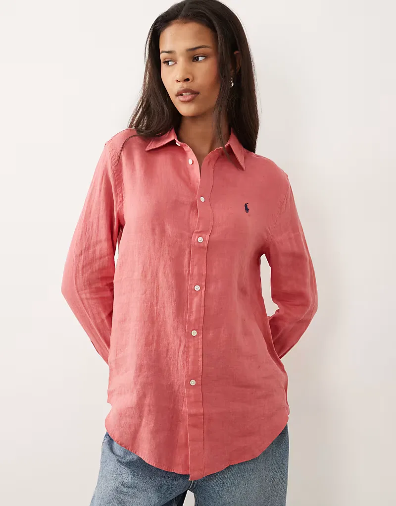 Классическая льняная рубашка с длинными рукавами на пуговицах Polo Ralph Lauren, красный