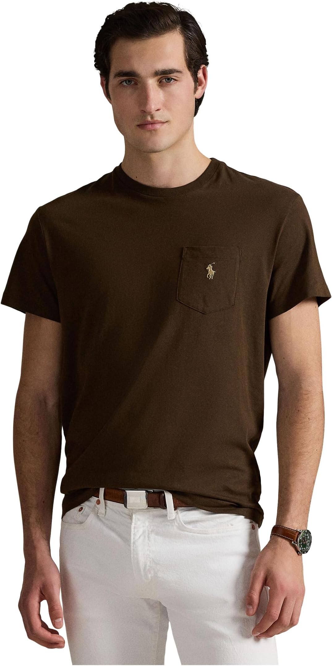 

Мужская футболка классического кроя с карманом из джерси Polo Ralph Lauren, Nutmeg Brown