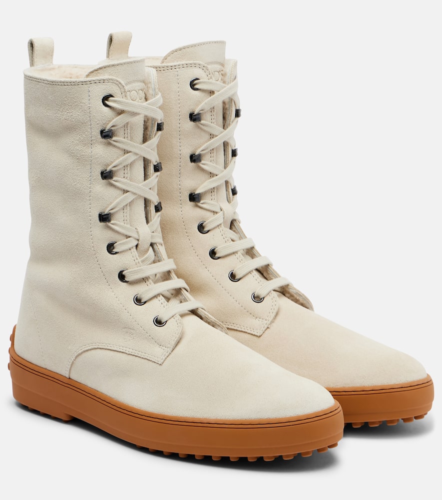 Зимние замшевые ботинки Gommino на шнуровке Tod's, Bianco Latte