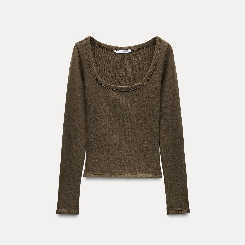 

Лонгслив Zara Ribbed Long Sleeve, серо-коричневый