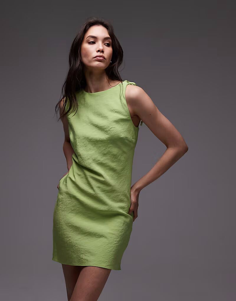 

Мини-платье Topshop aline cupro с открытой спиной цвета лайма