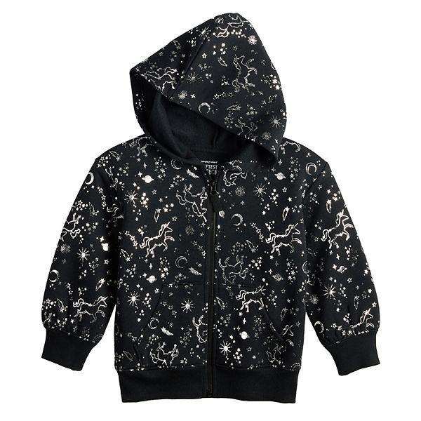 

Детская флисовая толстовка с капюшоном и молнией для девочек Jumping Beans, Space Unicorn Black