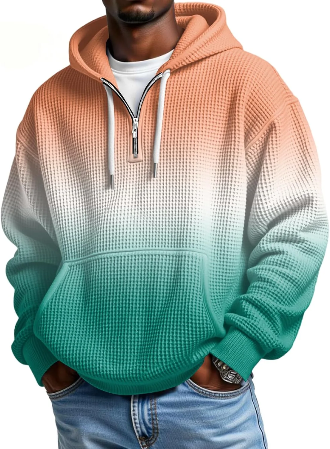 

Мужской худи с градиентом на молнии и карманами