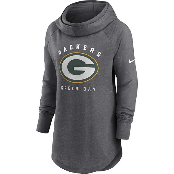 Женский свитшот с капюшоном и воротником-воронкой heather charcoal green bay packers raglan Nike — фото 3