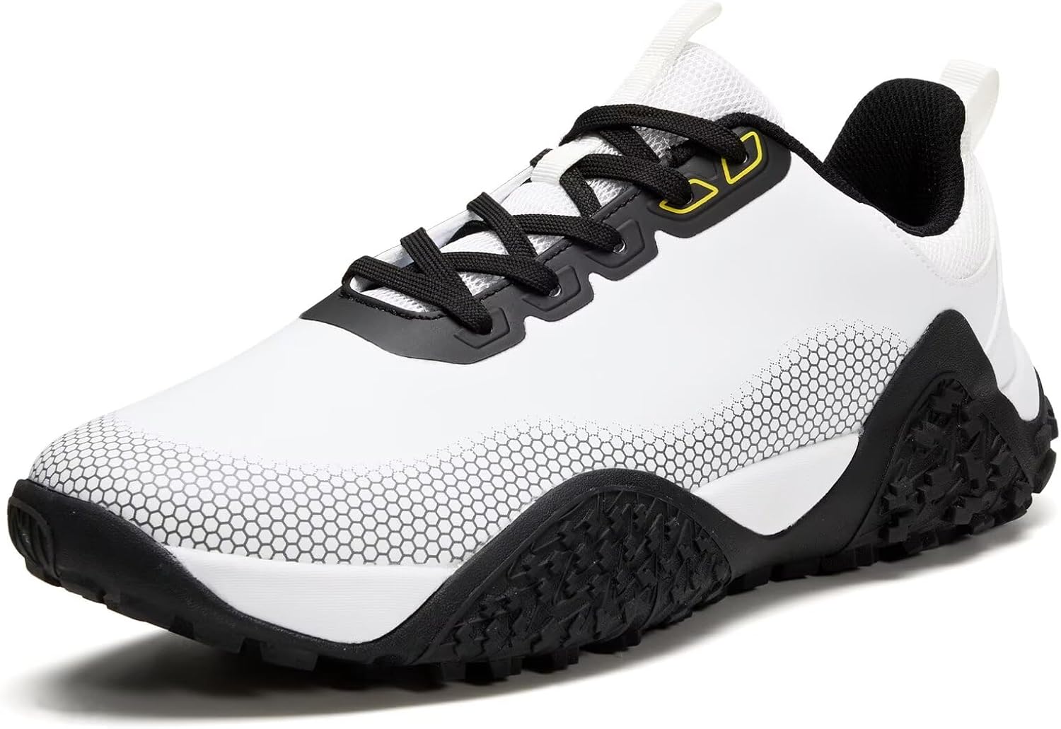 

Широкие гольф-ботинки для мужчин без шипов, профессиональная водонепроницаемая обувь для гольфа на открытом воздухе с поддержкой свода стопы Teohrw, белый/черный