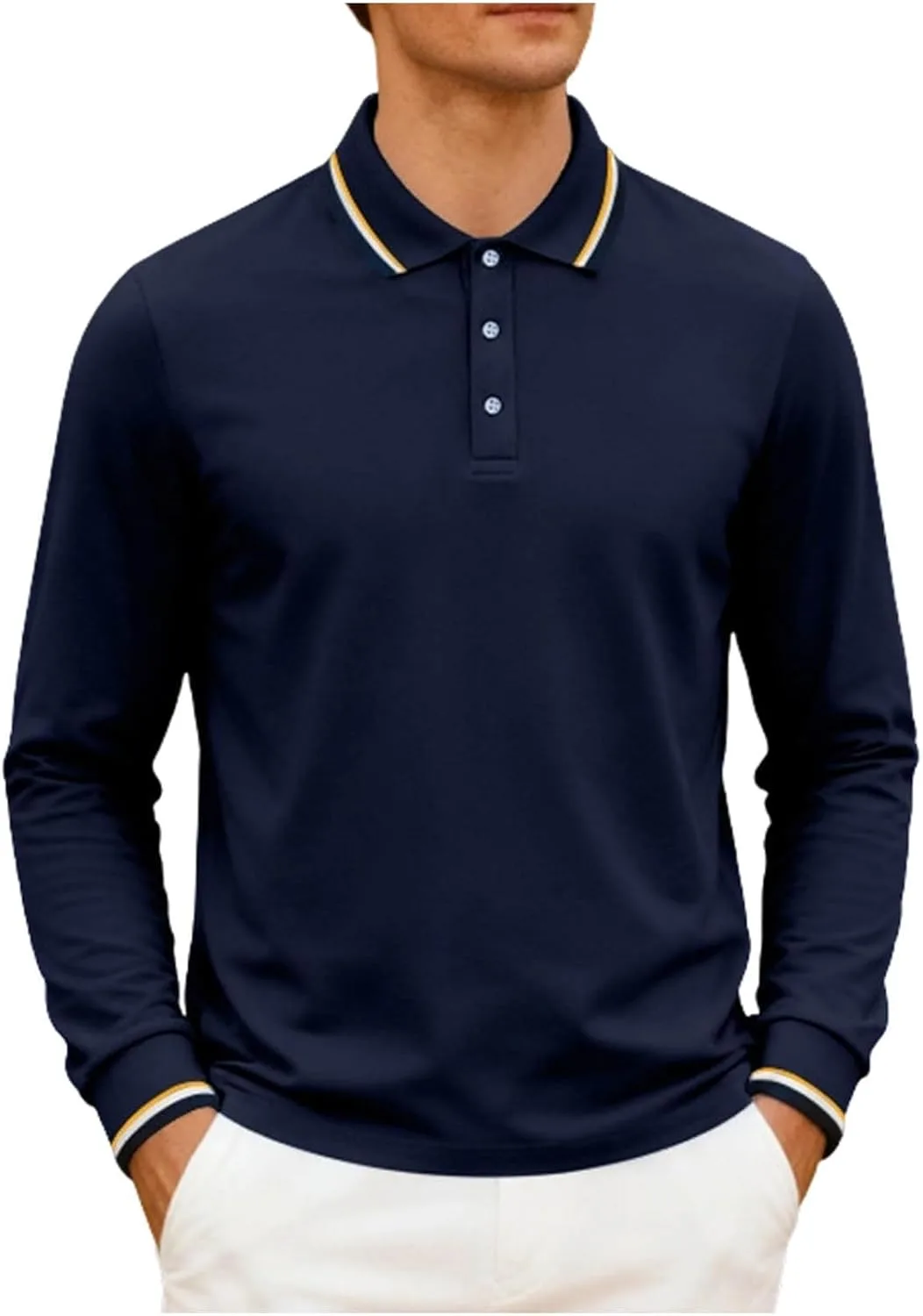 

Мужская поло с длинным рукавом Slim Fit, классическая, 3 пуговицы Xiaojmake